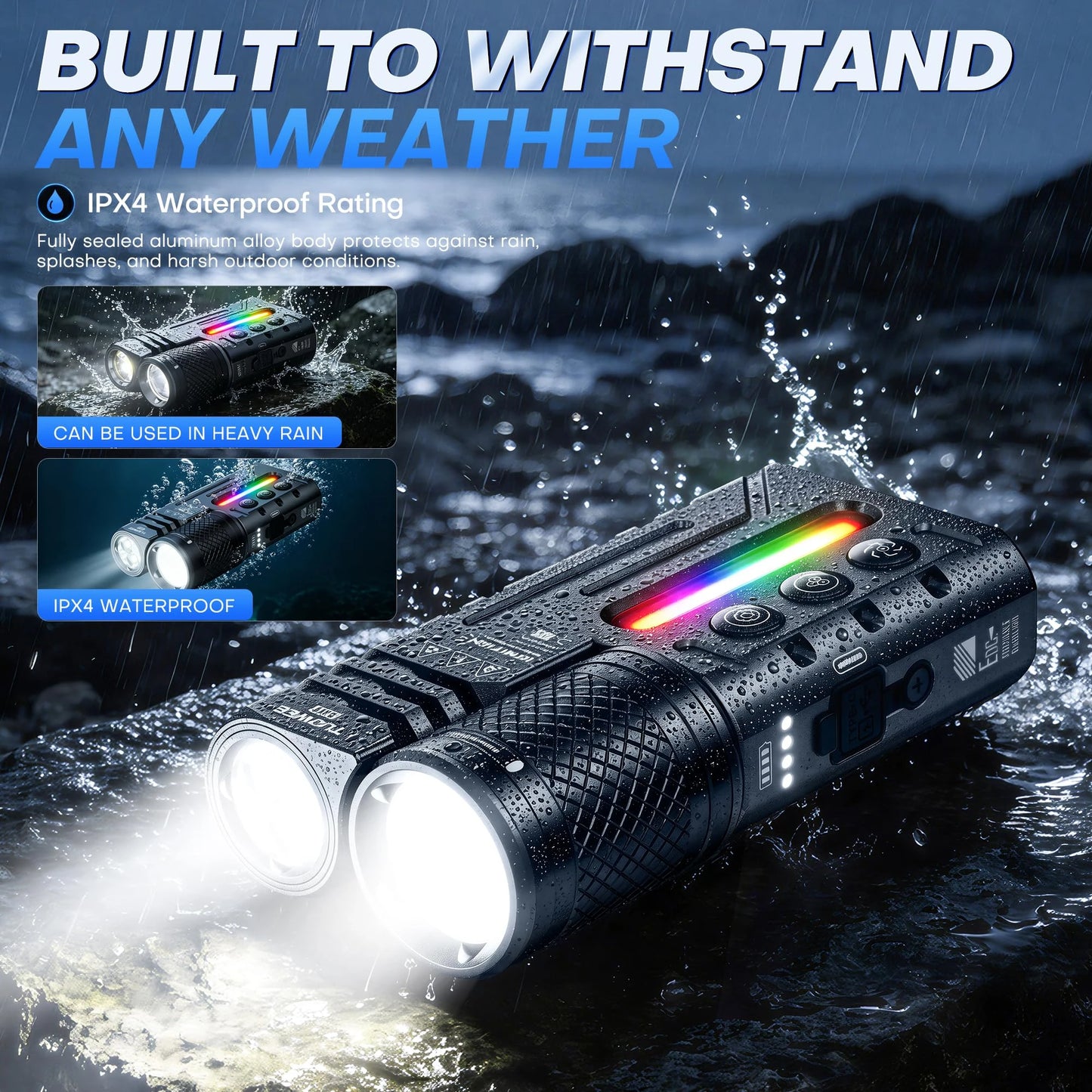 IPX4 Waterproof 3000LM Zoomable Tactical Flashlight, USB-C Rechargeable Dual Light Flashlight with RGB Light, Multi Modes EDC Torch for Outdoor Camping Emergency Gift Pack Version