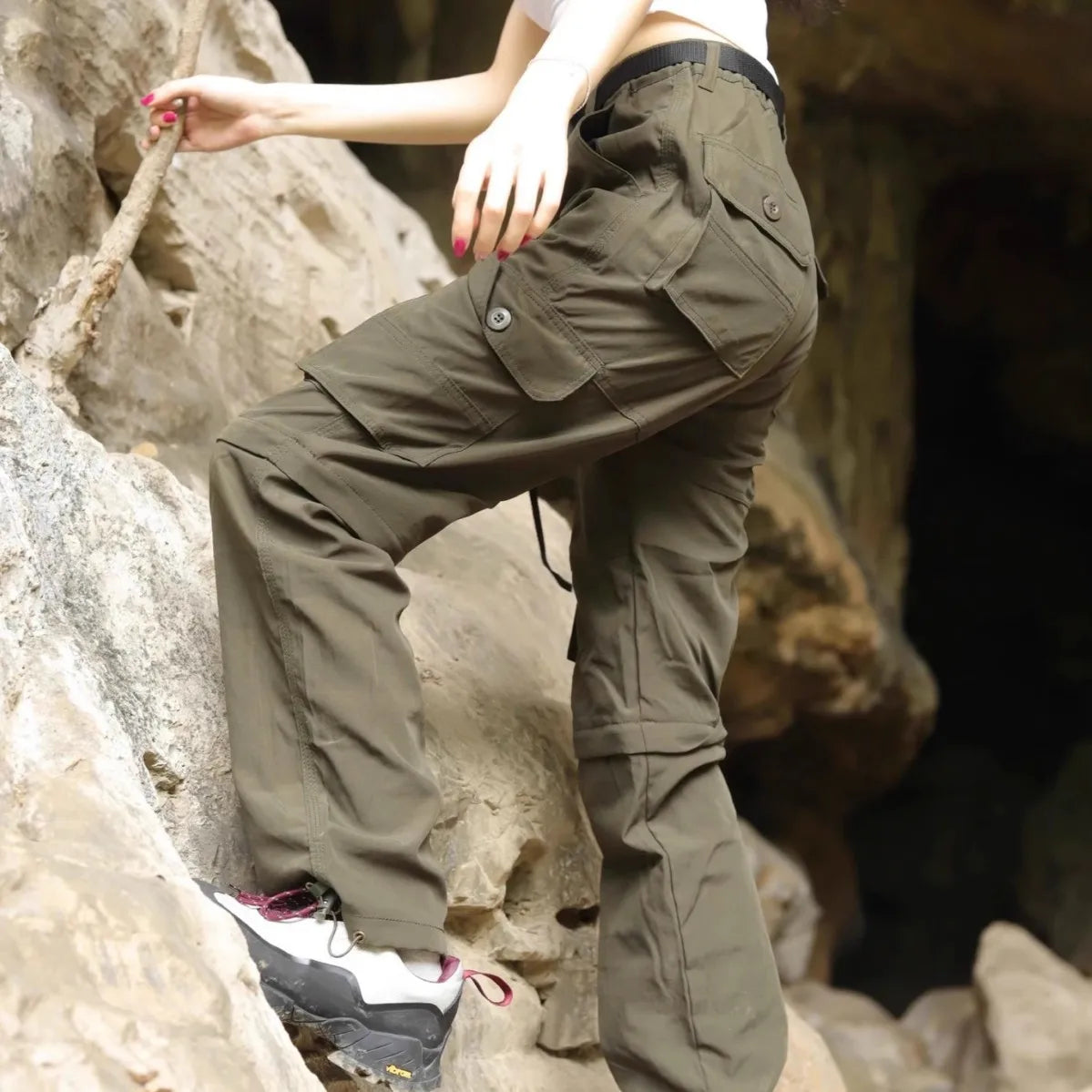 Women's Outdoor Cargo Pants, Loose Wide Leg Trousers, Summer Lightweight Quick-Dry Pants, Multi-Pocket Hiking & Camping Pants