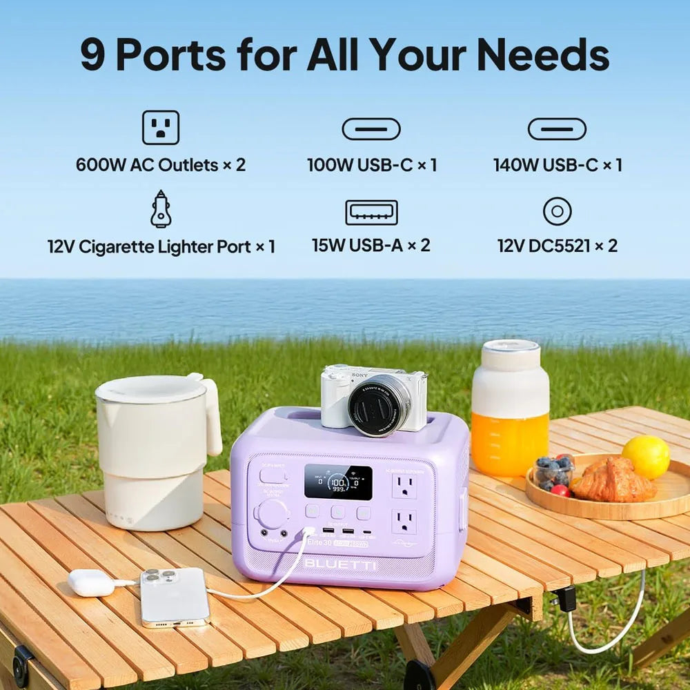 【Renew】BLUETTI Elite 30 V2 Portable Power Station 288Wh 600W Peak Large Capacity Solar Generator For Outdoor Camping Home Emerge