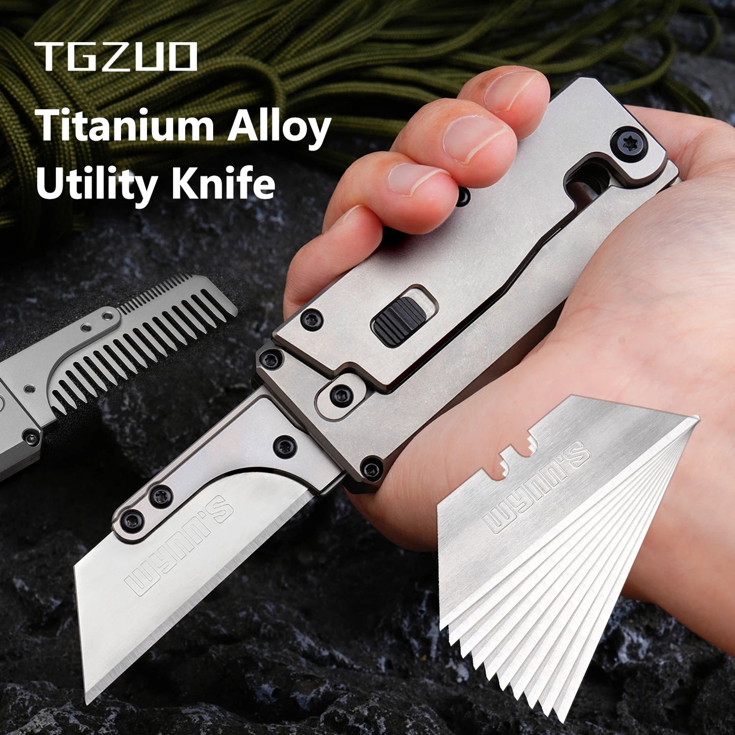 Dual Purpose Titanium Utility Knife, With Clip/10pcs SK5 Steel Blade and Comb, Outdoor Camping/Household EDC Tool Knife Best
