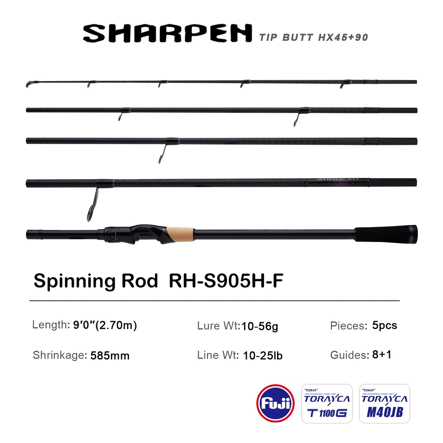 PURELURE SHARPEN Soft Lure Long Spinning and Casting XF/MF Action Rods FUJI Components Bass Pike Rod Fishing Rod Spinning Reel