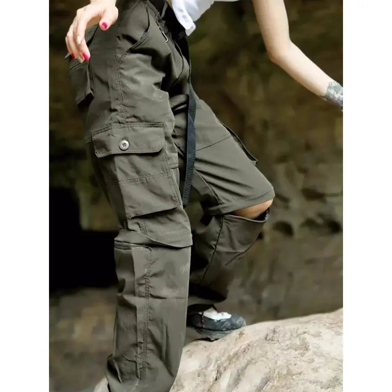 Women's Outdoor Cargo Pants, Loose Wide Leg Trousers, Summer Lightweight Quick-Dry Pants, Multi-Pocket Hiking & Camping Pants