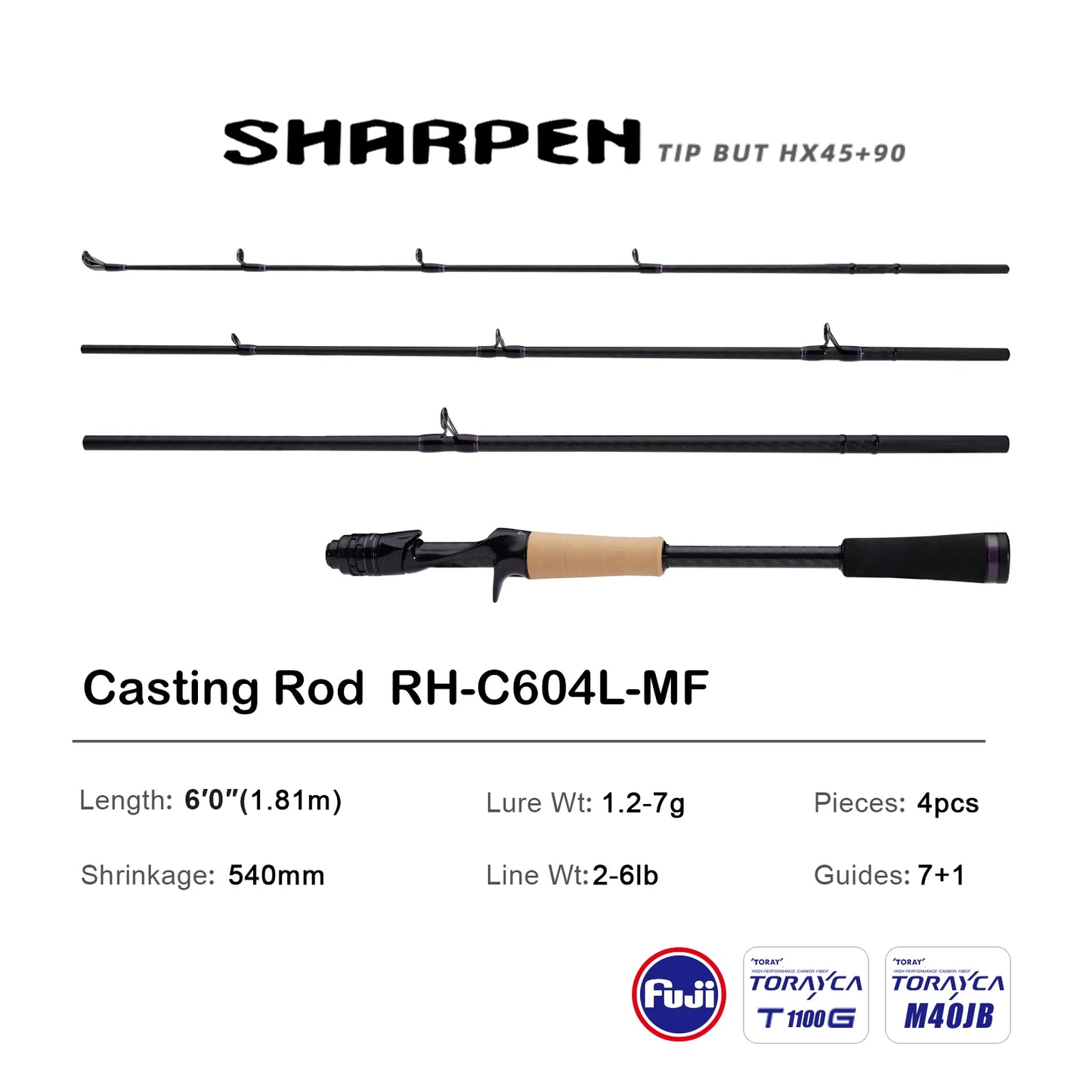 PURELURE SHARPEN Soft Lure Long Spinning and Casting XF/MF Action Rods FUJI Components Bass Pike Rod Fishing Rod Spinning Reel
