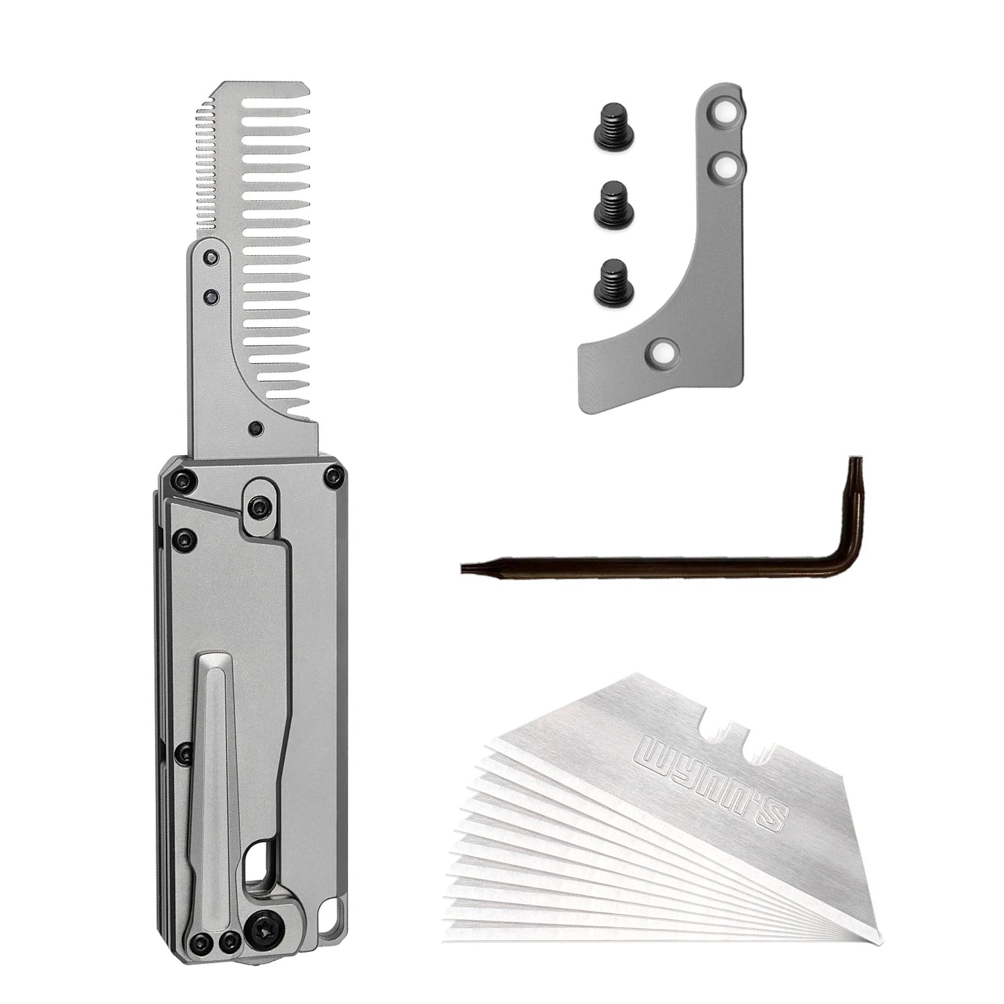 Dual Purpose Titanium Utility Knife, With Clip/10pcs SK5 Steel Blade and Comb, Outdoor Camping/Household EDC Tool Knife Best