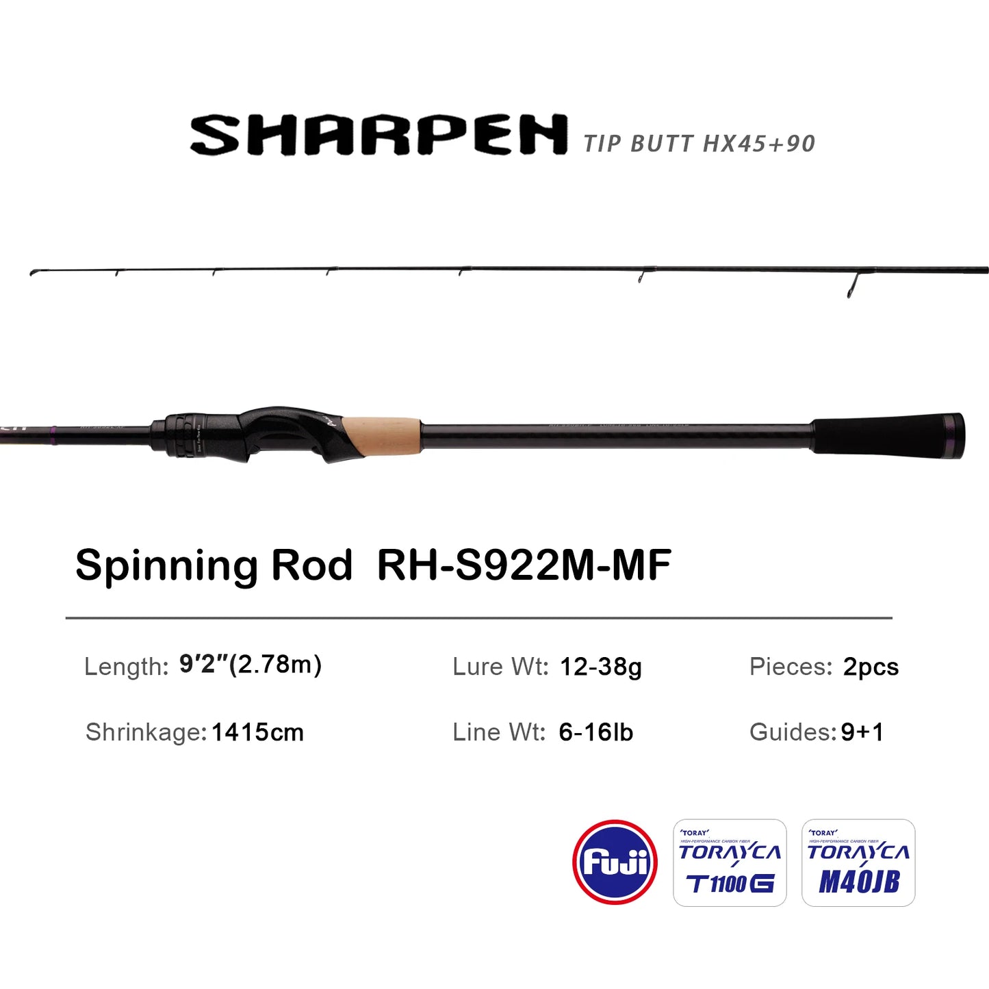 PURELURE SHARPEN Soft Lure Long Spinning and Casting XF/MF Action Rods FUJI Components Bass Pike Rod Fishing Rod Spinning Reel