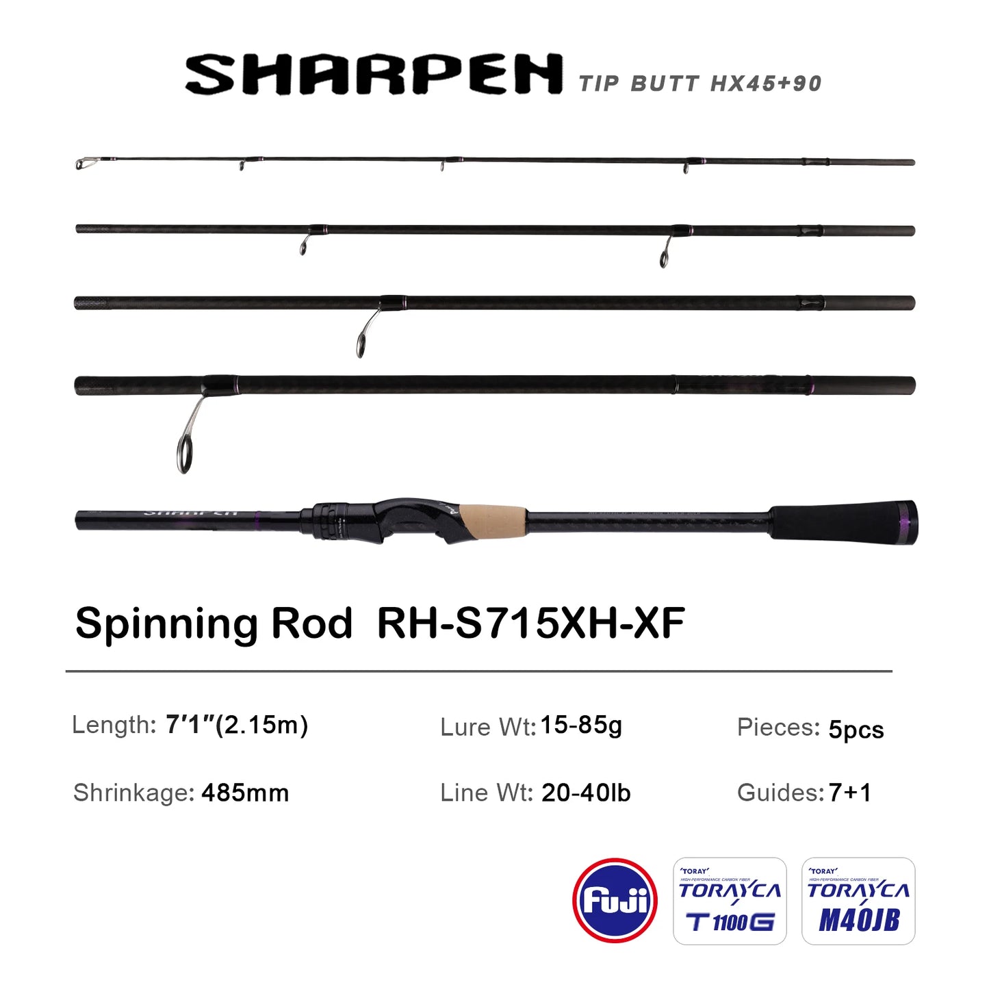 PURELURE SHARPEN Soft Lure Long Spinning and Casting XF/MF Action Rods FUJI Components Bass Pike Rod Fishing Rod Spinning Reel