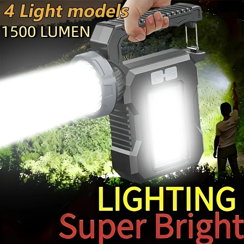 Solar & USB Rechargeable Ultra-Bright LED Flashlight, 4 Lighting Modes Portable Torch for Camping Hiking Emergency Night Fishing, Holiday Gift