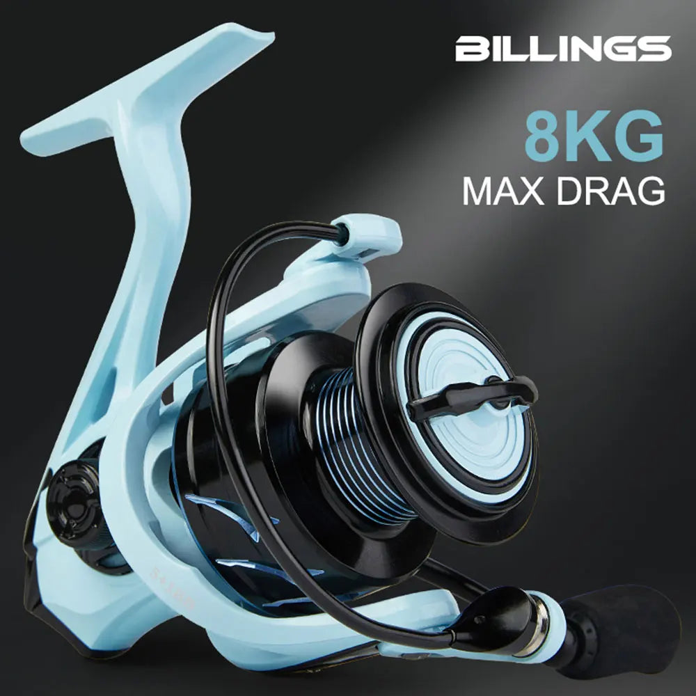 BILLINGS Spinning Reel 8KG Max Drag Professional Fishing Reels 5.2:1 Gear Ratio CNC Rocker Metal Spool 2000/3000/4000 Ideal for Freshwater Saltwater Bass Trout Fishing