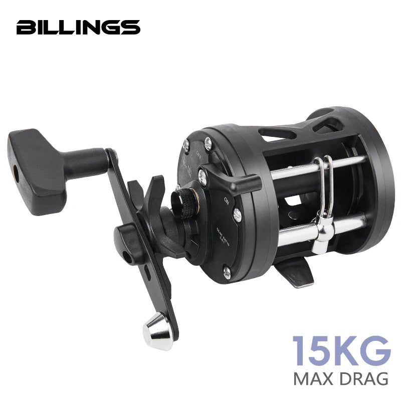 BILLINGS Trolling Drum Fishing Reels 33LB Max Drag 3.8:1 Gear Ratio High Toughness Body Freshwater & Saltwater Universal Bait Caster Fishing Reel