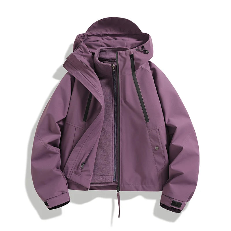 CHRLCK Women Waterproof Hiking 3IN1 Jackets Winter Warm Windproof Windbreakers Women Camping Trekking Thin Jacket Woman