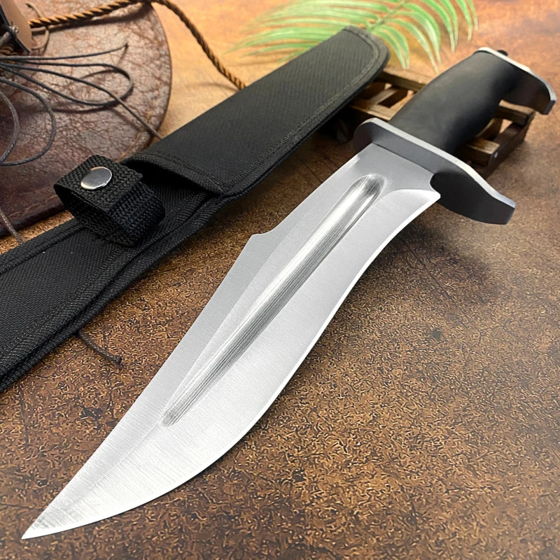 Waterdrop Head Straight Knife, Carbon Steel Chuck Blade, Rubber Handle, Canvas Cover, Hunting, Camping, Survival, Outdoor Knife
