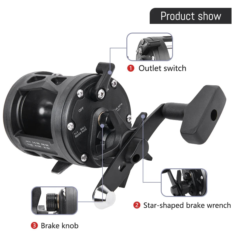 BILLINGS Trolling Drum Fishing Reels 33LB Max Drag 3.8:1 Gear Ratio High Toughness Body Freshwater & Saltwater Universal Bait Caster Fishing Reel