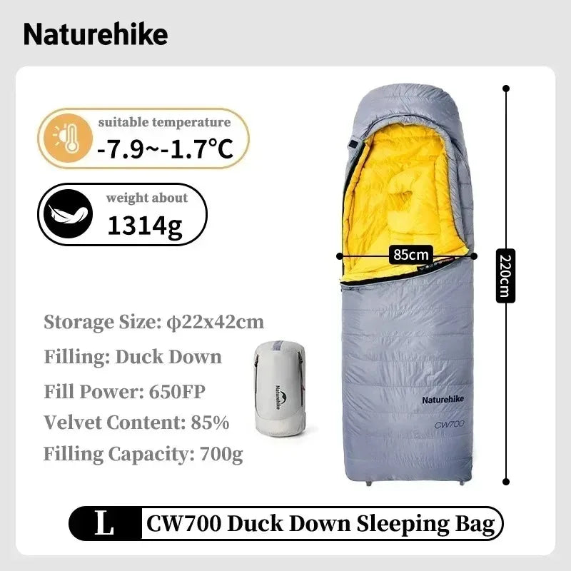 Naturehike CW700 Sleeping Bag Ultralight Down Sleeping Bag for Adults Outdoor Winter Warm 650FP Duck Down Envelope Sleeping Bag