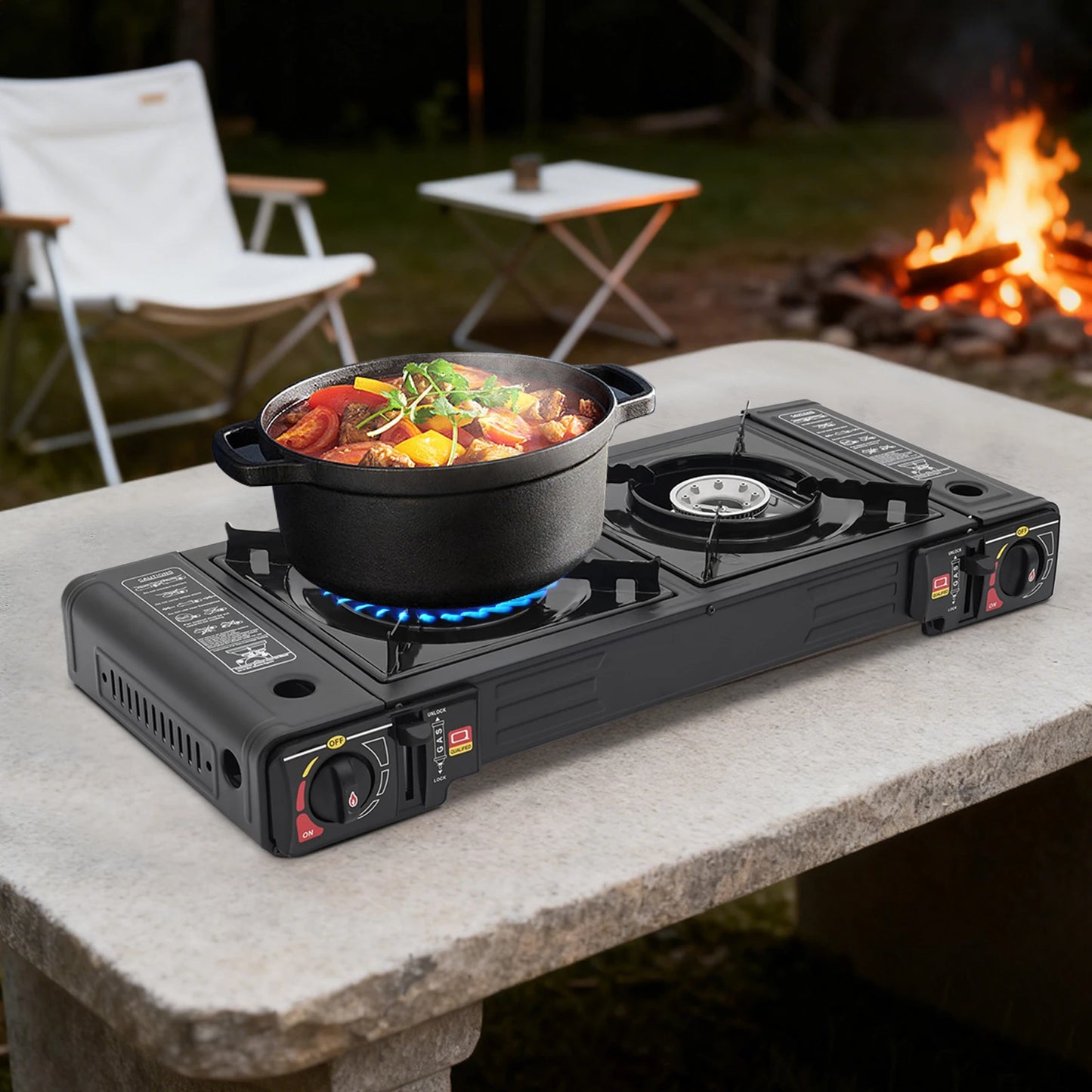Portable Camping Stove with Storage Case, 2 Burner Outdoor Cooking System for Picnic BBQ Camping Trip Backyard Family Camping