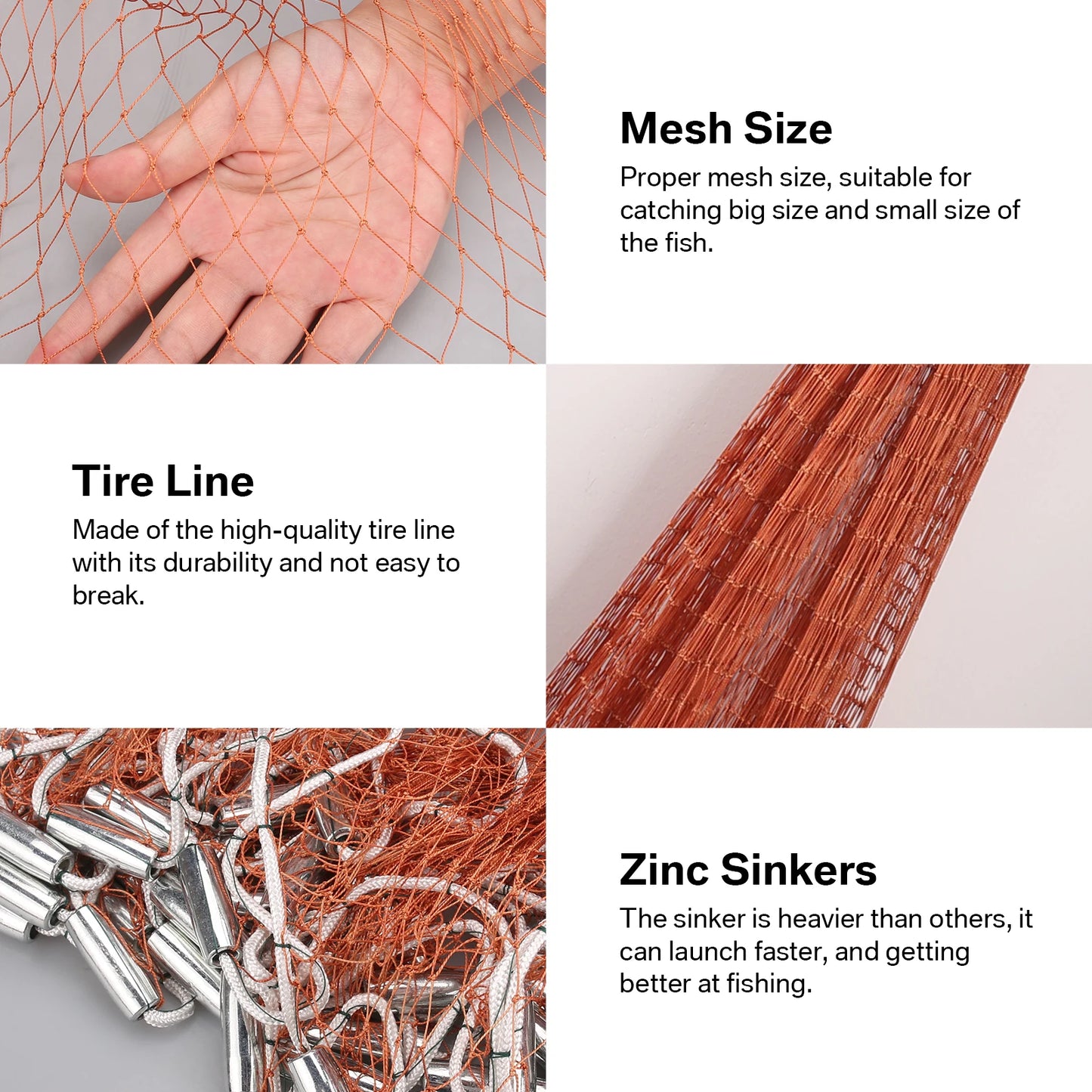 Upgraded American Hand Cast Net Easy Throw Fly Fishing Net 3.6/4.8M Fishing Network Tool Small Mesh Strong Nylon Line +Sinker