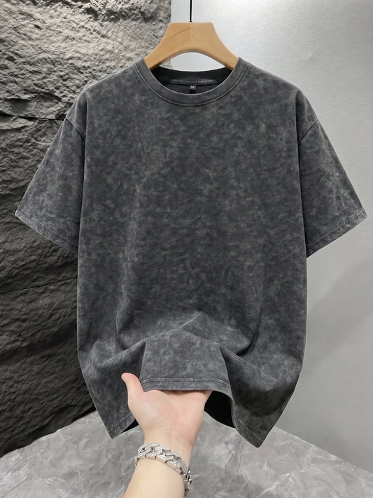 Men Vintage Acid Washed T-shirt Solid Color Mineral Wash Blank Graphic Tee Oversized Loose Short Sleeve Unisex Hip Hop Streetwear Tops