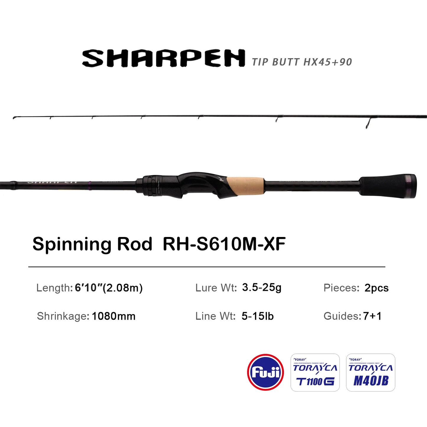 PURELURE SHARPEN Soft Lure Long Spinning and Casting XF/MF Action Rods FUJI Components Bass Pike Rod Fishing Rod Spinning Reel