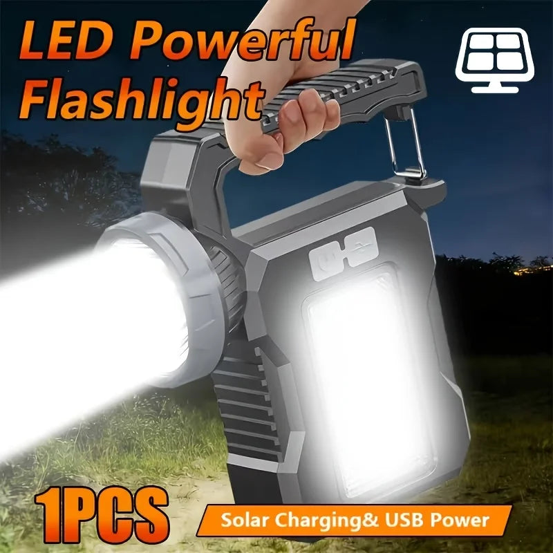 Solar & USB Rechargeable Ultra-Bright LED Flashlight, 4 Lighting Modes Portable Torch for Camping Hiking Emergency Night Fishing, Holiday Gift