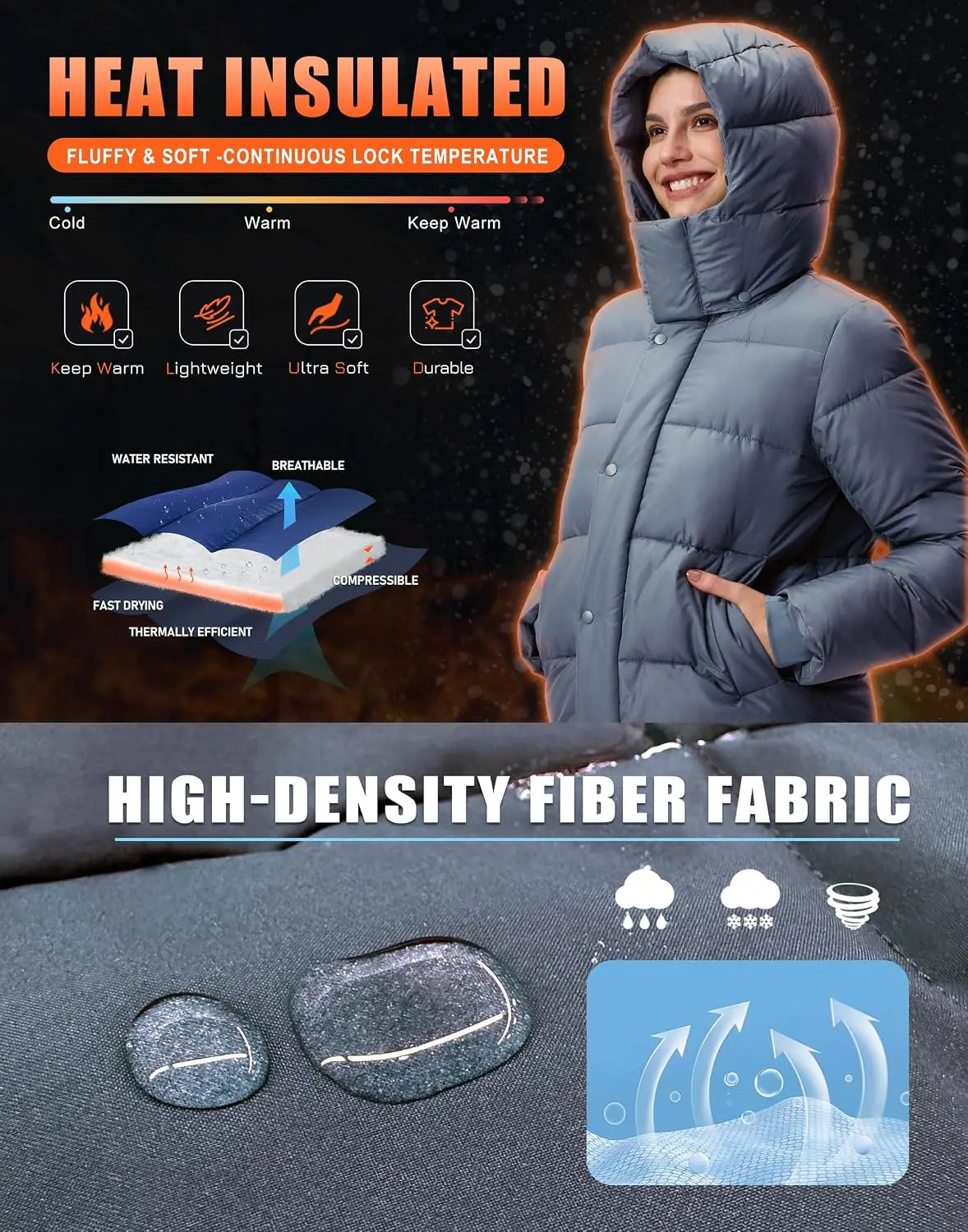 Pioneer Camp Women's Quilted Puffer Jacket, Warm Winter Coat Insulated Full Zip Hooded Jacket Pockets Outerwear Casual