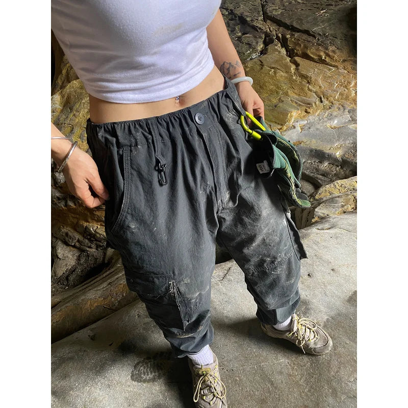Women's Outdoor Cargo Pants, Loose Wide Leg Trousers, Summer Lightweight Quick-Dry Pants, Multi-Pocket Hiking & Camping Pants