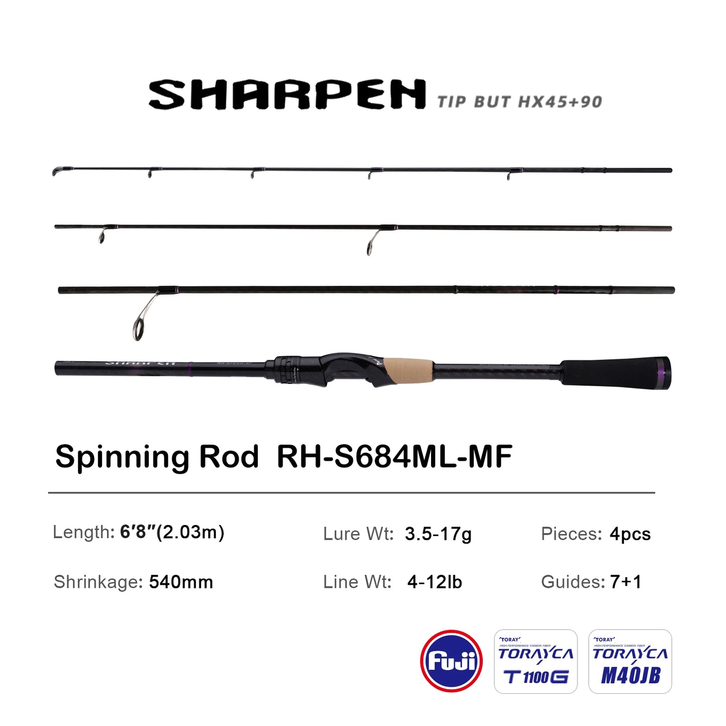 PURELURE SHARPEN Soft Lure Long Spinning and Casting XF/MF Action Rods FUJI Components Bass Pike Rod Fishing Rod Spinning Reel