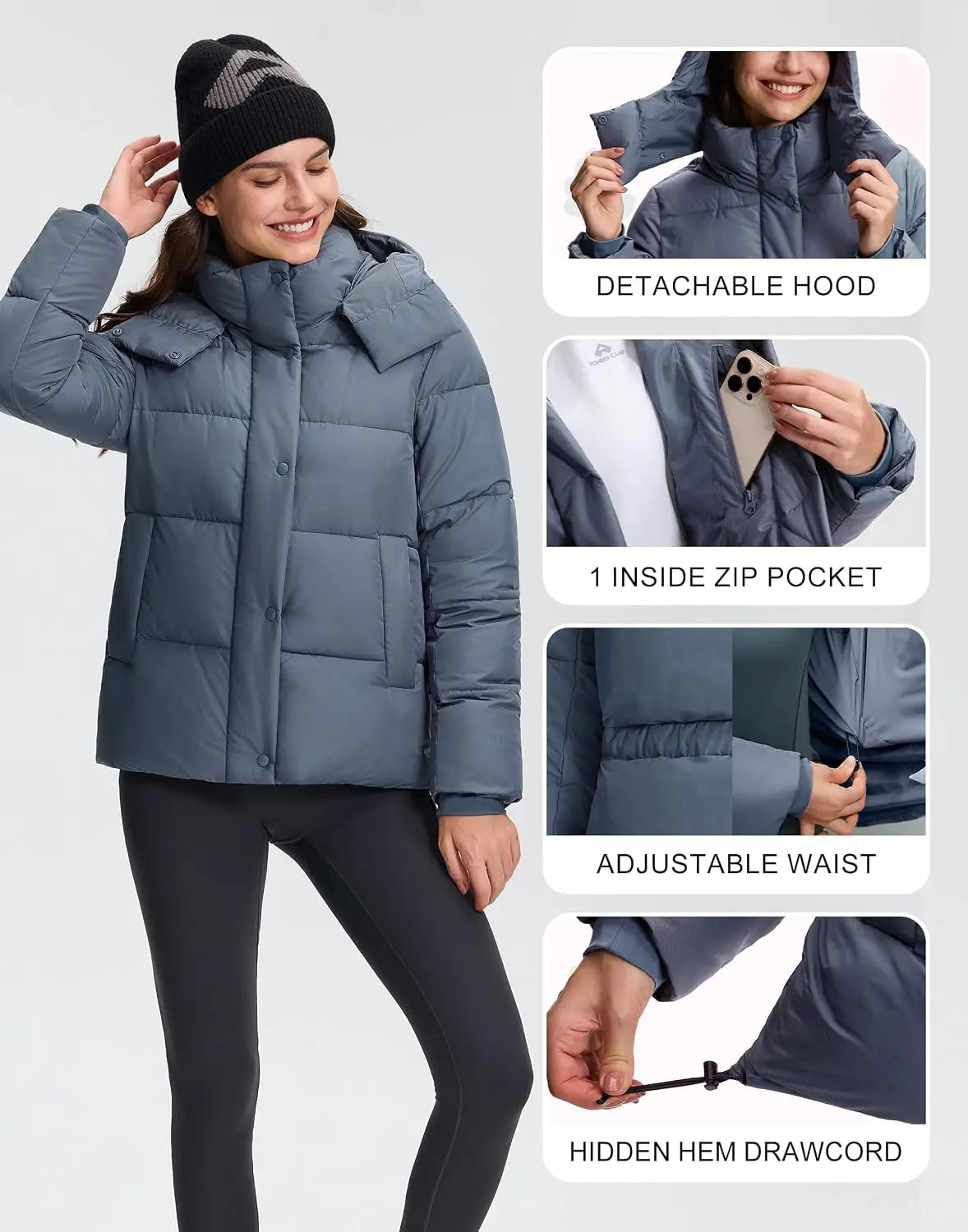 Pioneer Camp Women's Quilted Puffer Jacket, Warm Winter Coat Insulated Full Zip Hooded Jacket Pockets Outerwear Casual