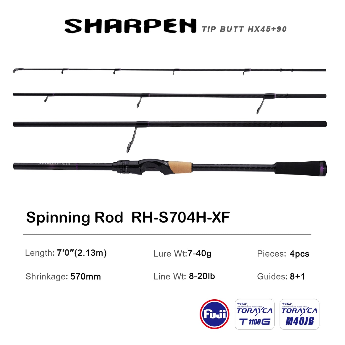 PURELURE SHARPEN Soft Lure Long Spinning and Casting XF/MF Action Rods FUJI Components Bass Pike Rod Fishing Rod Spinning Reel