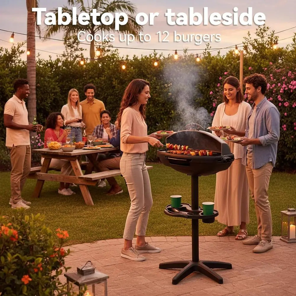 Portable Non-Stick Electric Grill for Indoor & Outdoor Use, 1500W with Smart Temp Control, Ideal for Balcony, Backyard, and Camp