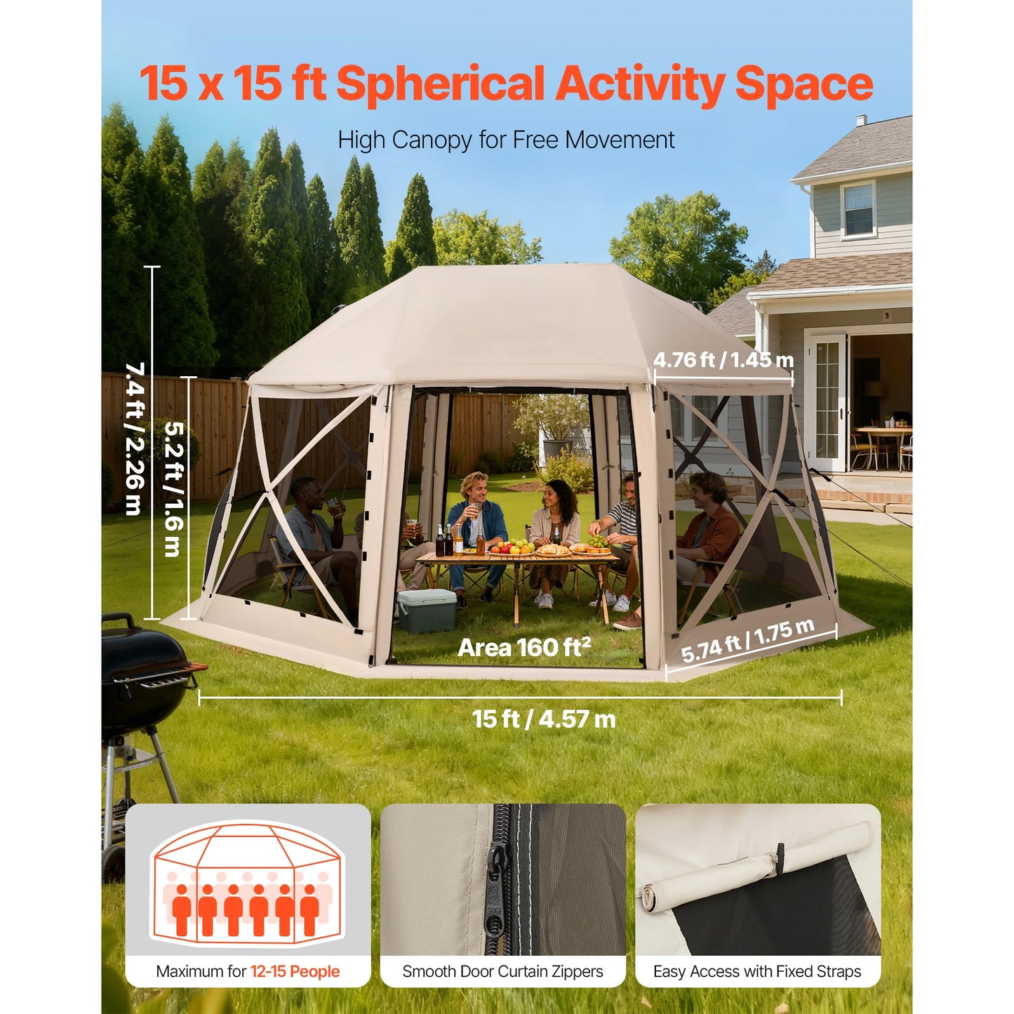 SucceBuy Pop up Gazebo Screen Tent Camping Canopy Tent w/ Removable Top&Carry Bag Quick-Set&Bite-Proof Screen House Sun Shelter