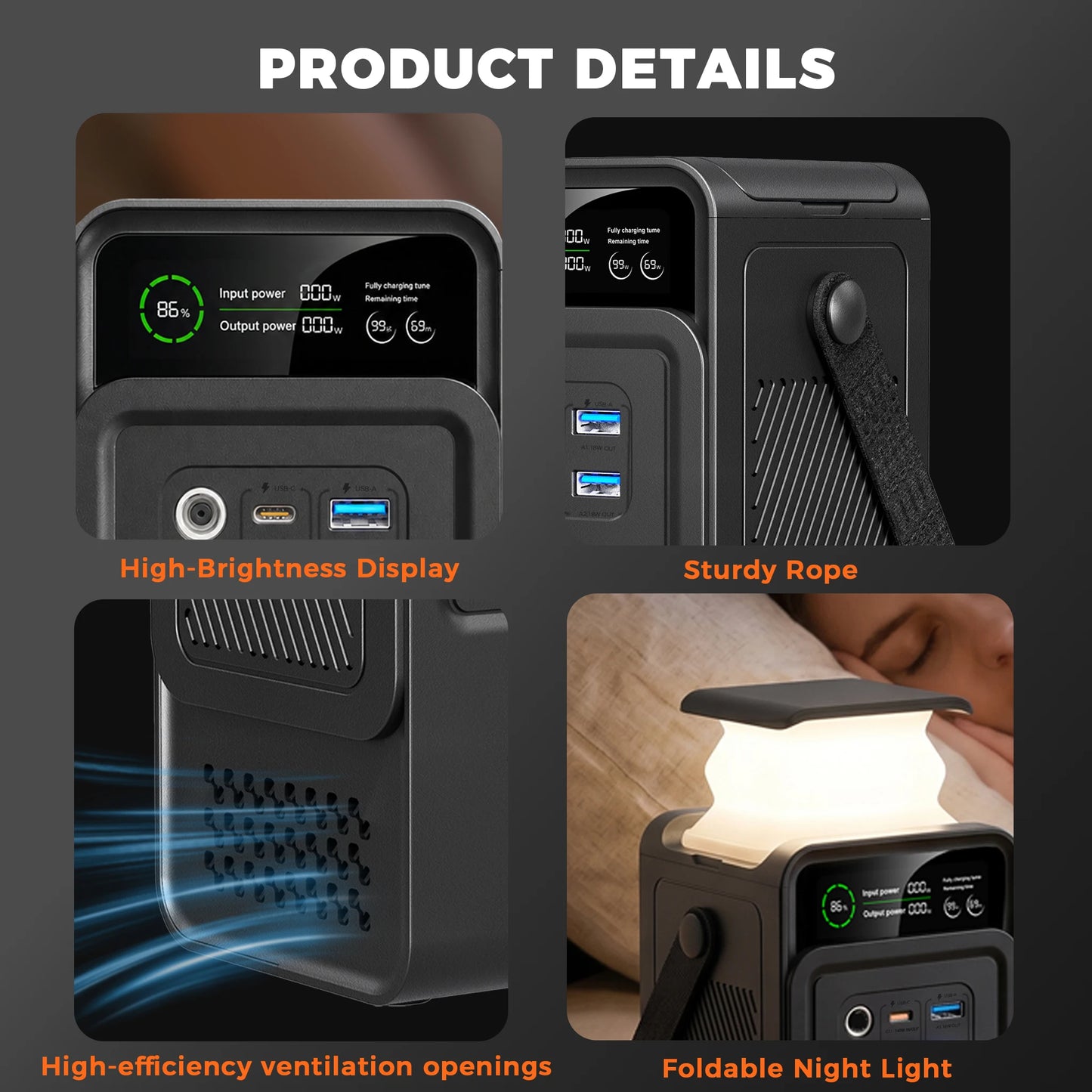 CTOLITY 200W Power Station Camping 192Wh Lifepo4 Power Bank 60000mAh Portable Charger Battery Emergency Power USB TYPE-C Port