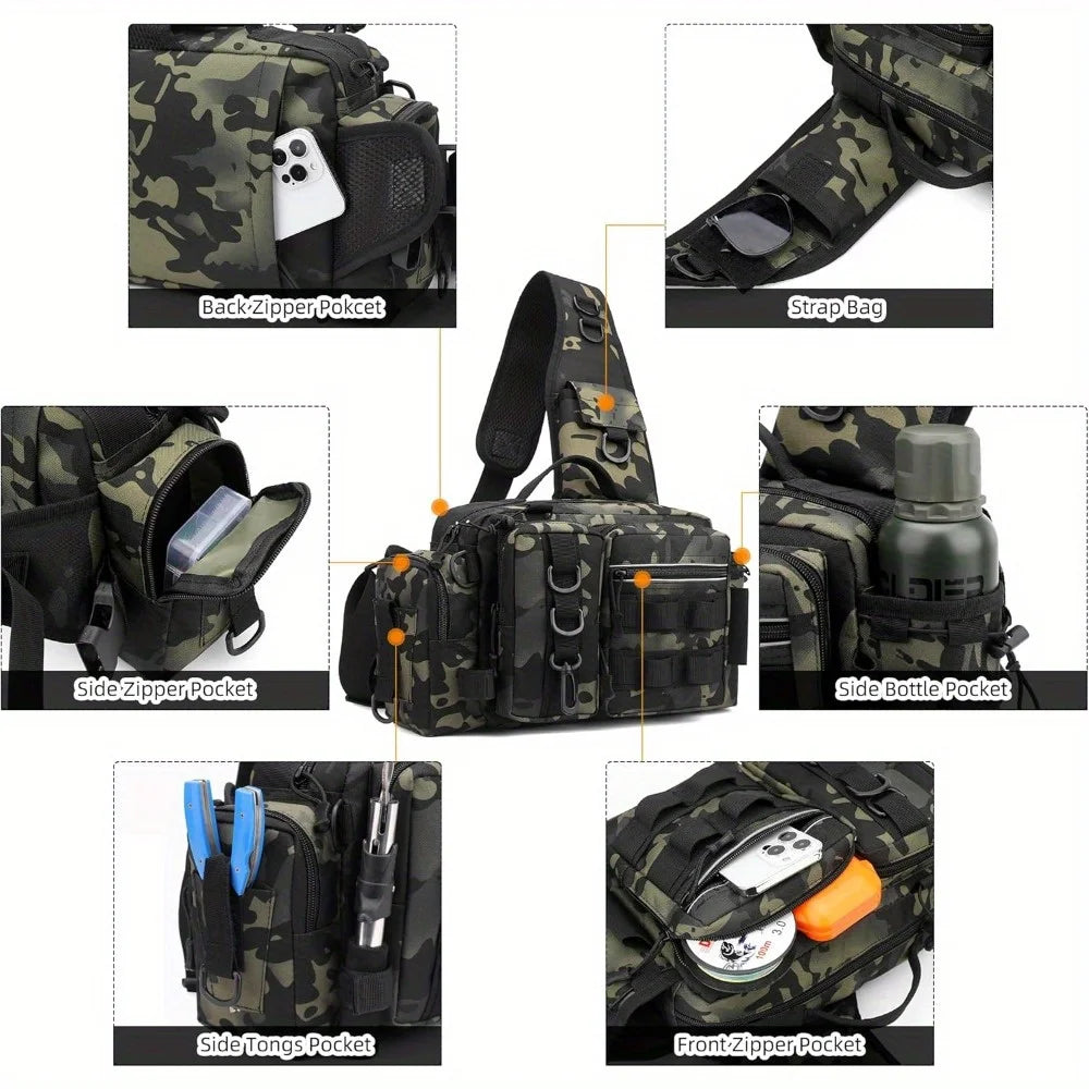 Fishing Tackle Backpack Fishing Waist Bag  Fishing Tackle Shoulder Bag, Ideal for Fishing, Camping, Hiking and More