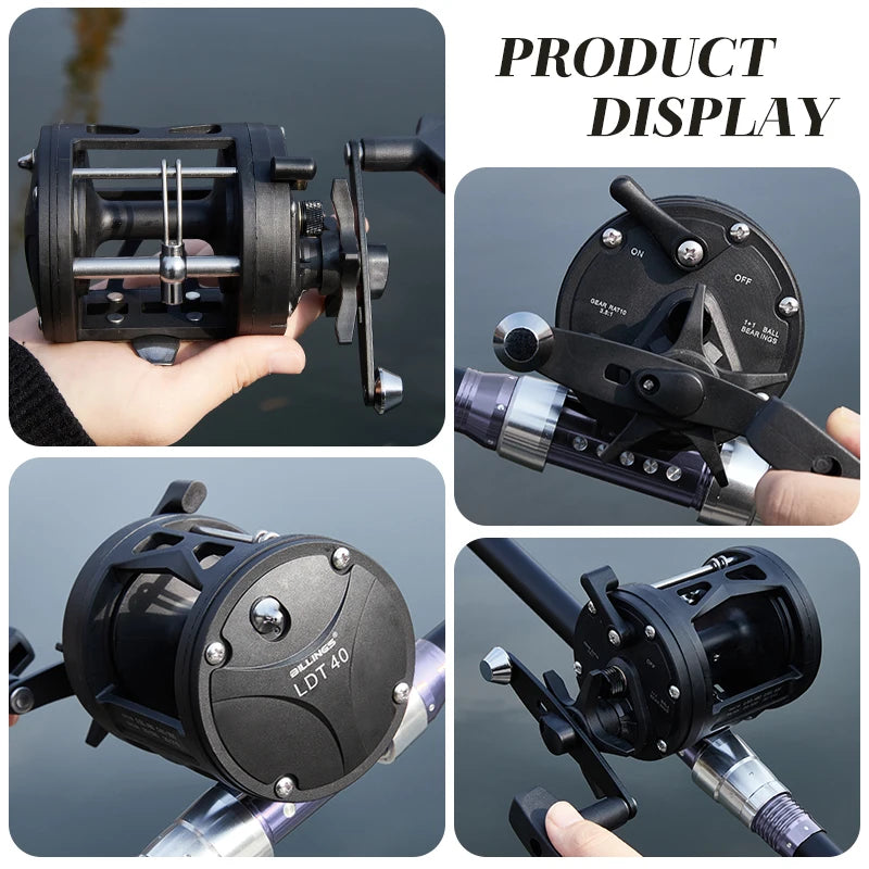 BILLINGS Trolling Drum Fishing Reels 33LB Max Drag 3.8:1 Gear Ratio High Toughness Body Freshwater & Saltwater Universal Bait Caster Fishing Reel