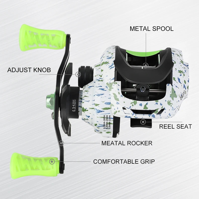 BILLINGS Baitcasting Reel 8KG Max Drag 6.3:1 Gear Ratio Magnetic Brake System  Bait Caster Fishing Reels for Freshwater Saltwater Bass Trout Fishing