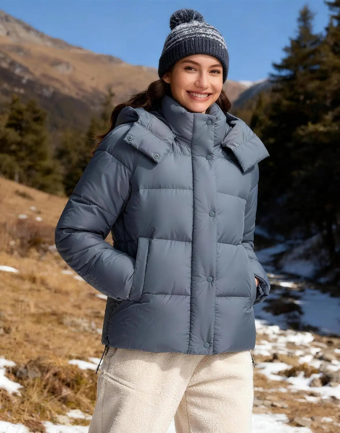 Pioneer Camp Women's Quilted Puffer Jacket, Warm Winter Coat Insulated Full Zip Hooded Jacket Pockets Outerwear Casual