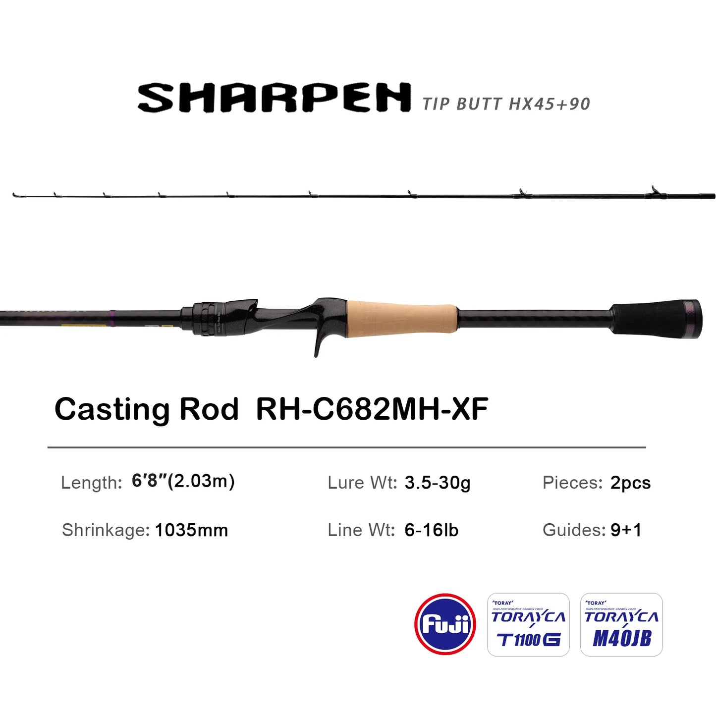 PURELURE SHARPEN Soft Lure Long Spinning and Casting XF/MF Action Rods FUJI Components Bass Pike Rod Fishing Rod Spinning Reel