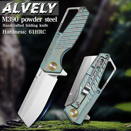 M390 Steel Folding Knife, Men's Everyday Carry Pocket Knife, Titanium Handle, Outdoor Camping Hunting EDC Pocket Knife