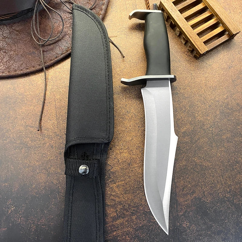 Waterdrop Head Straight Knife, Carbon Steel Chuck Blade, Rubber Handle, Canvas Cover, Hunting, Camping, Survival, Outdoor Knife