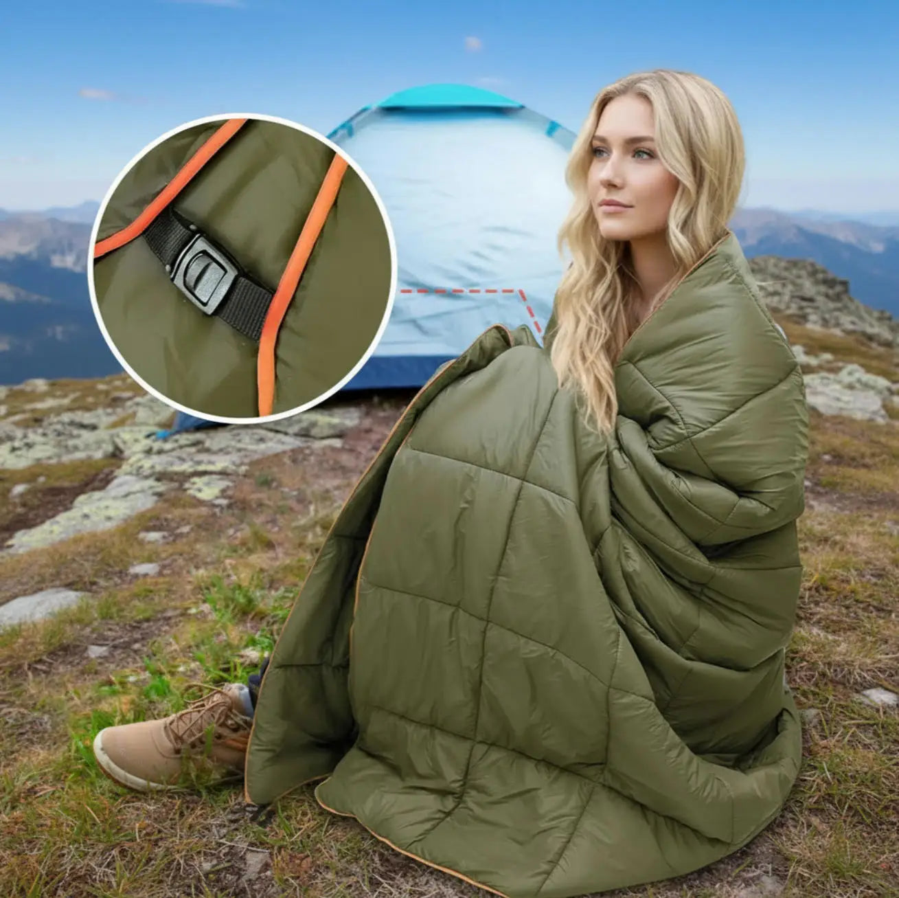Outdoor Puffy Camping Blanket, Lightweight Down Alternative Puffy  Camping Large Ultra Warm Hammock Top Quilt Waterproof Blanket for Traveling Picnic Beach Party Cold Weather
