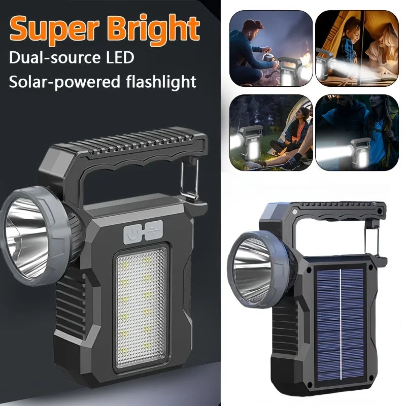 Solar & USB Rechargeable Ultra-Bright LED Flashlight, 4 Lighting Modes Portable Torch for Camping Hiking Emergency Night Fishing, Holiday Gift