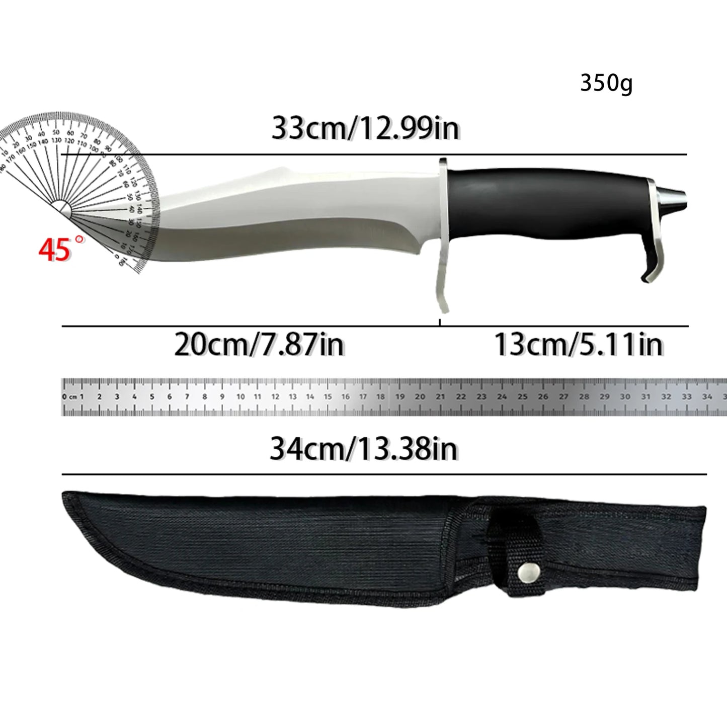 Waterdrop Head Straight Knife, Carbon Steel Chuck Blade, Rubber Handle, Canvas Cover, Hunting, Camping, Survival, Outdoor Knife