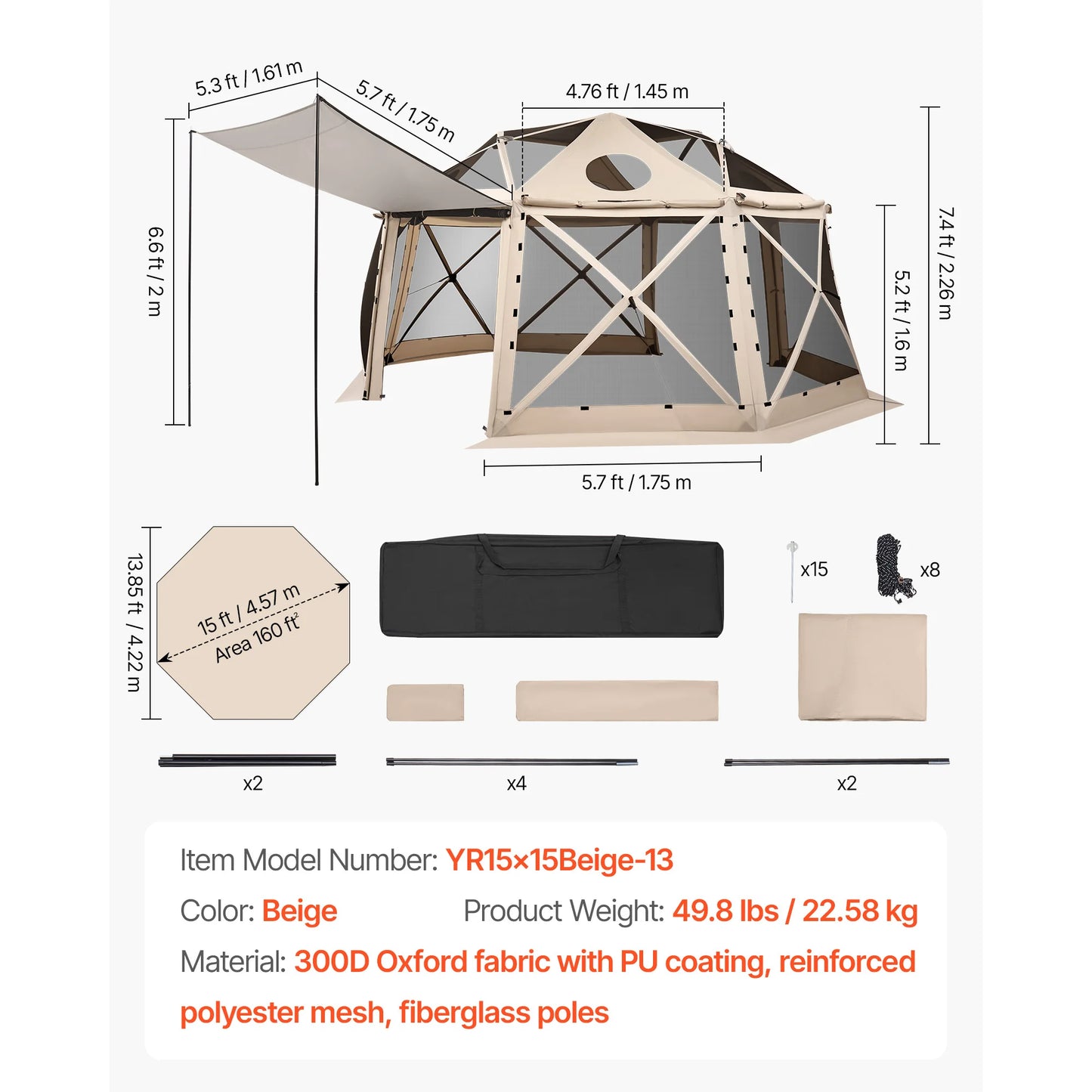 SucceBuy Pop up Gazebo Screen Tent Camping Canopy Tent w/ Removable Top&Carry Bag Quick-Set&Bite-Proof Screen House Sun Shelter