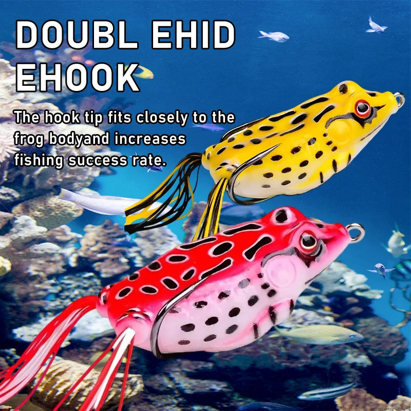 10pcs Frog Shape Lure Soft Tube Bait Plastic Fishing Lure with Fishing Hooks Topwater Ray Frog Artificial 3D Eyes