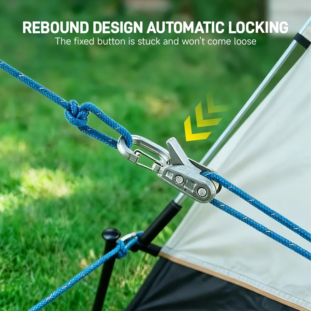 LOZLIN 8-Piece Rope Set with Roller Tensioners, Equipped with Locking Clips for Secure Binding Heavy-Duty Retractable Tie Down Rope for Camping Tarp Boating Hammock