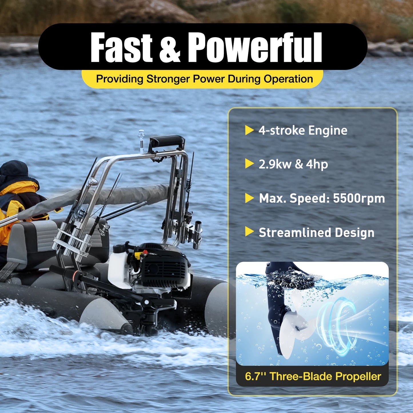 4 Stroke 4HP Outboard Motor Boat Engine Boat Motor 52cc Air Cooling System Hand-start Motor High Quality