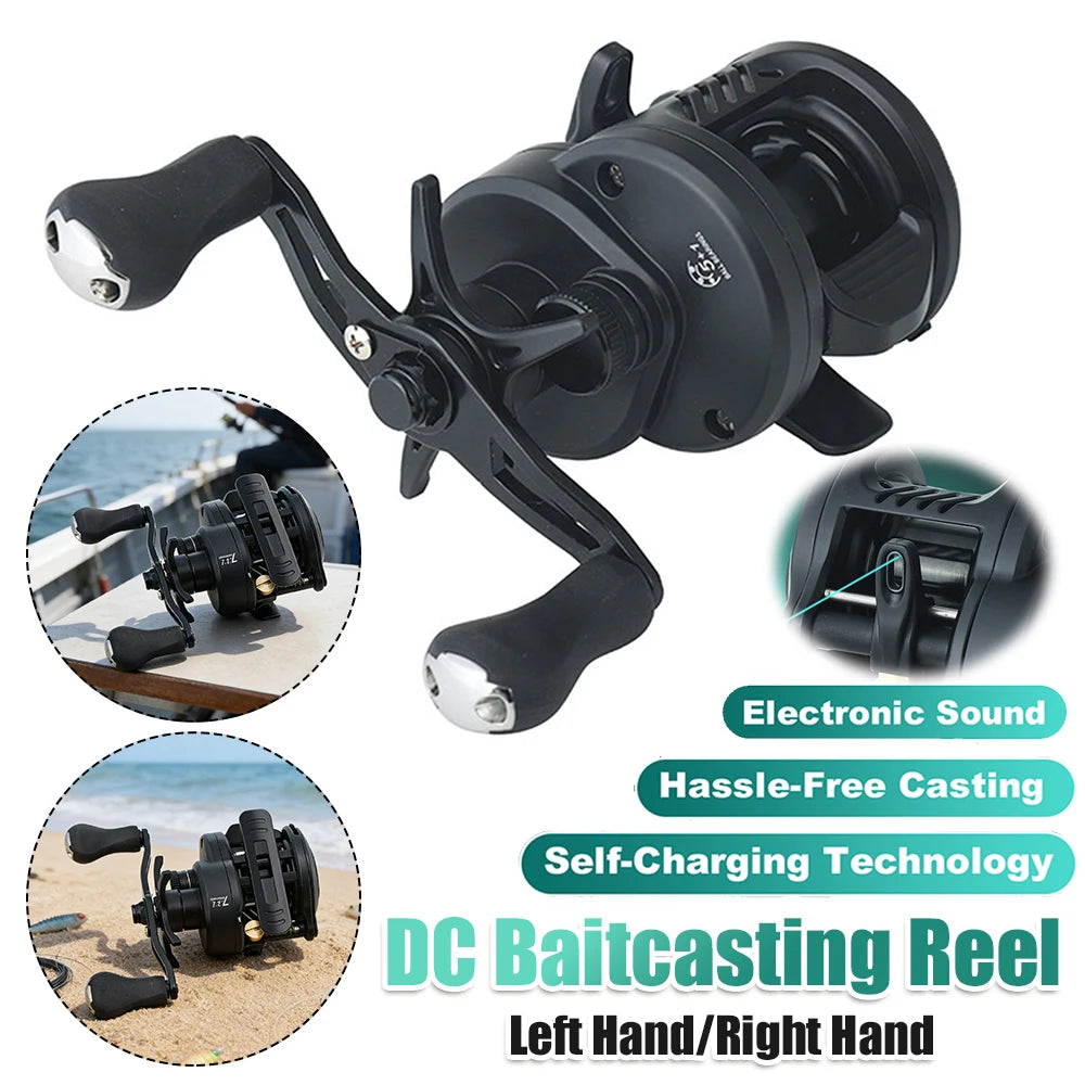 DC Fishing Reel Long Cast Self‑Charging Anti Backlash Electronic Brake Baitcasting Reel Smooth Casting Sound 7.2:1 Ratio