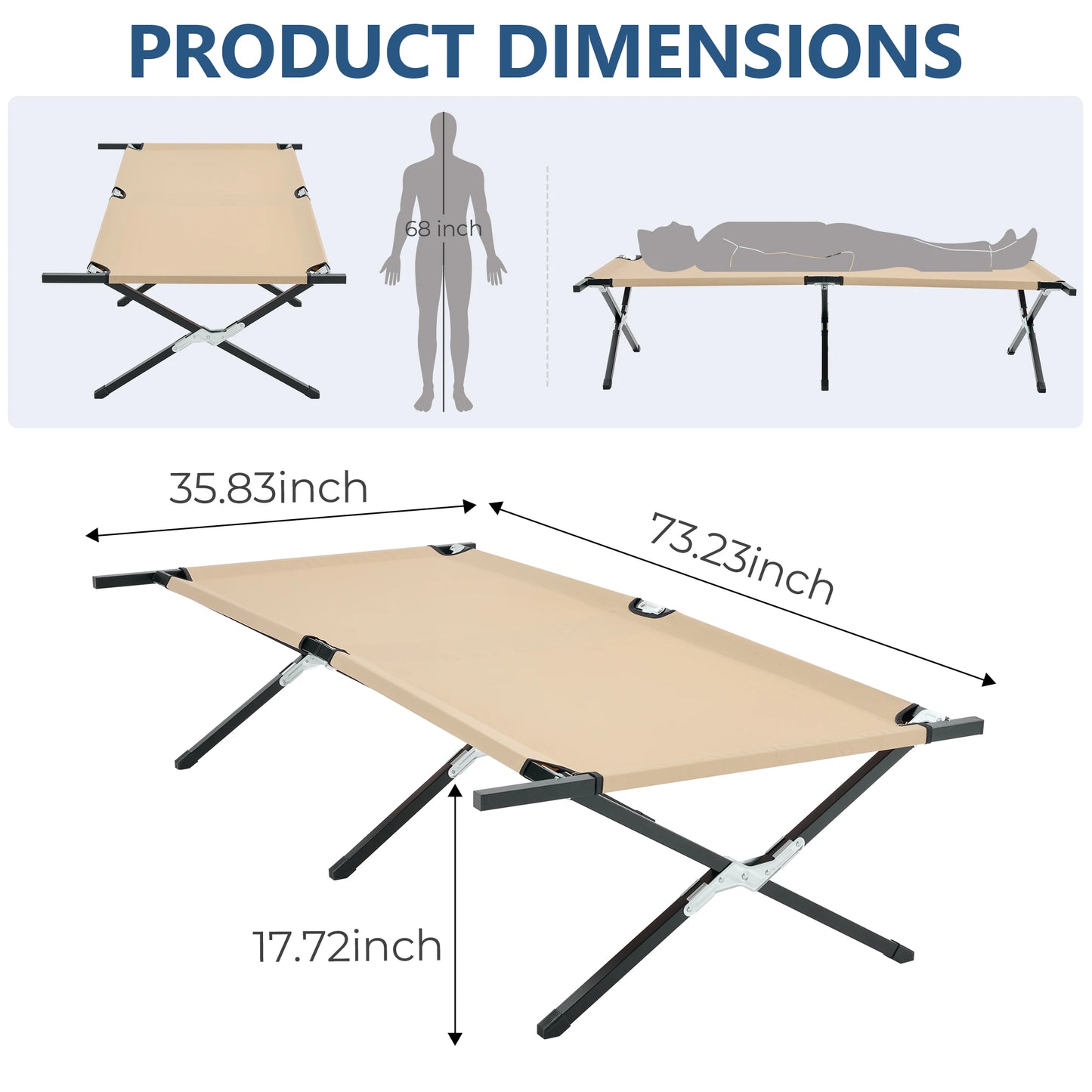 JHK Portable Folding Camping Marching Bed 300 LBS Capacity Collapsible Camping Cot Lounge Chair 73' X 36' Sleeping Cot Sturdy Frame for Outdoor Makeshift Bed