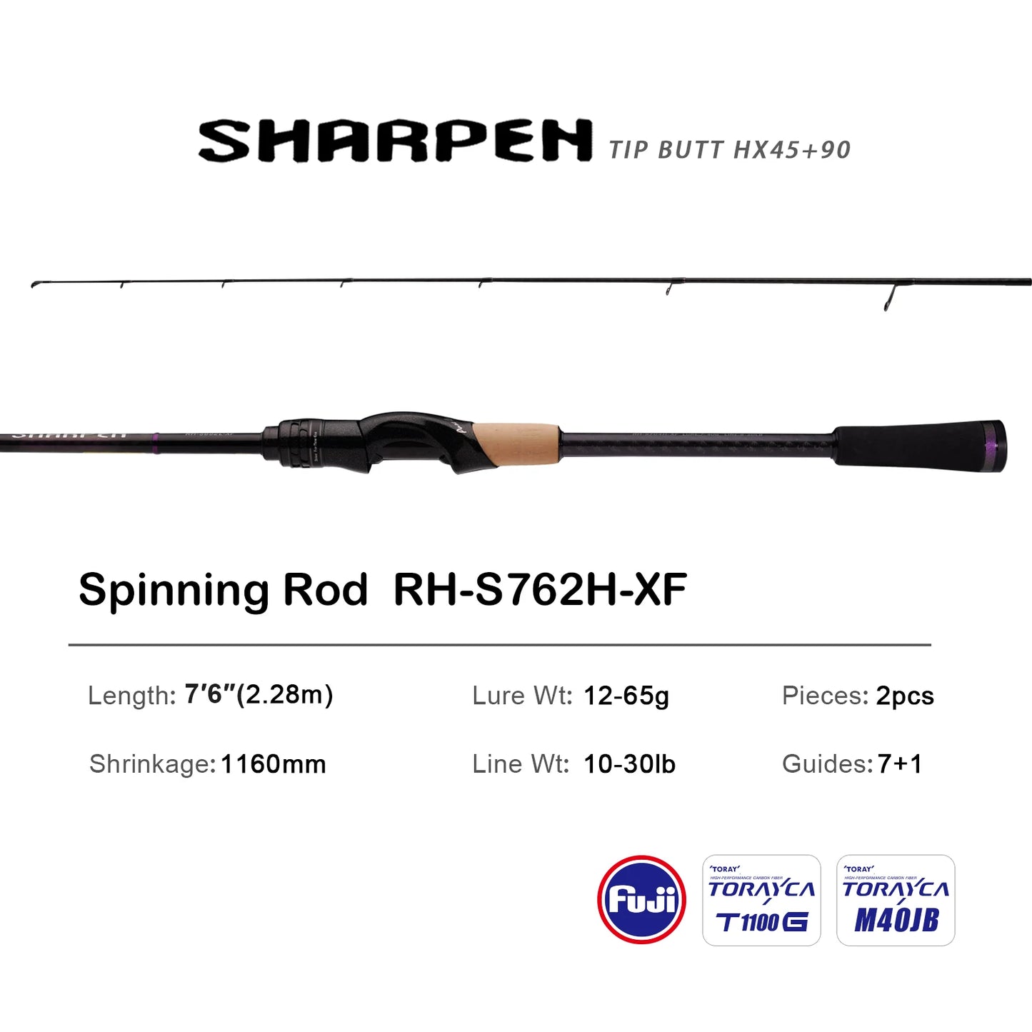 PURELURE SHARPEN Soft Lure Long Spinning and Casting XF/MF Action Rods FUJI Components Bass Pike Rod Fishing Rod Spinning Reel