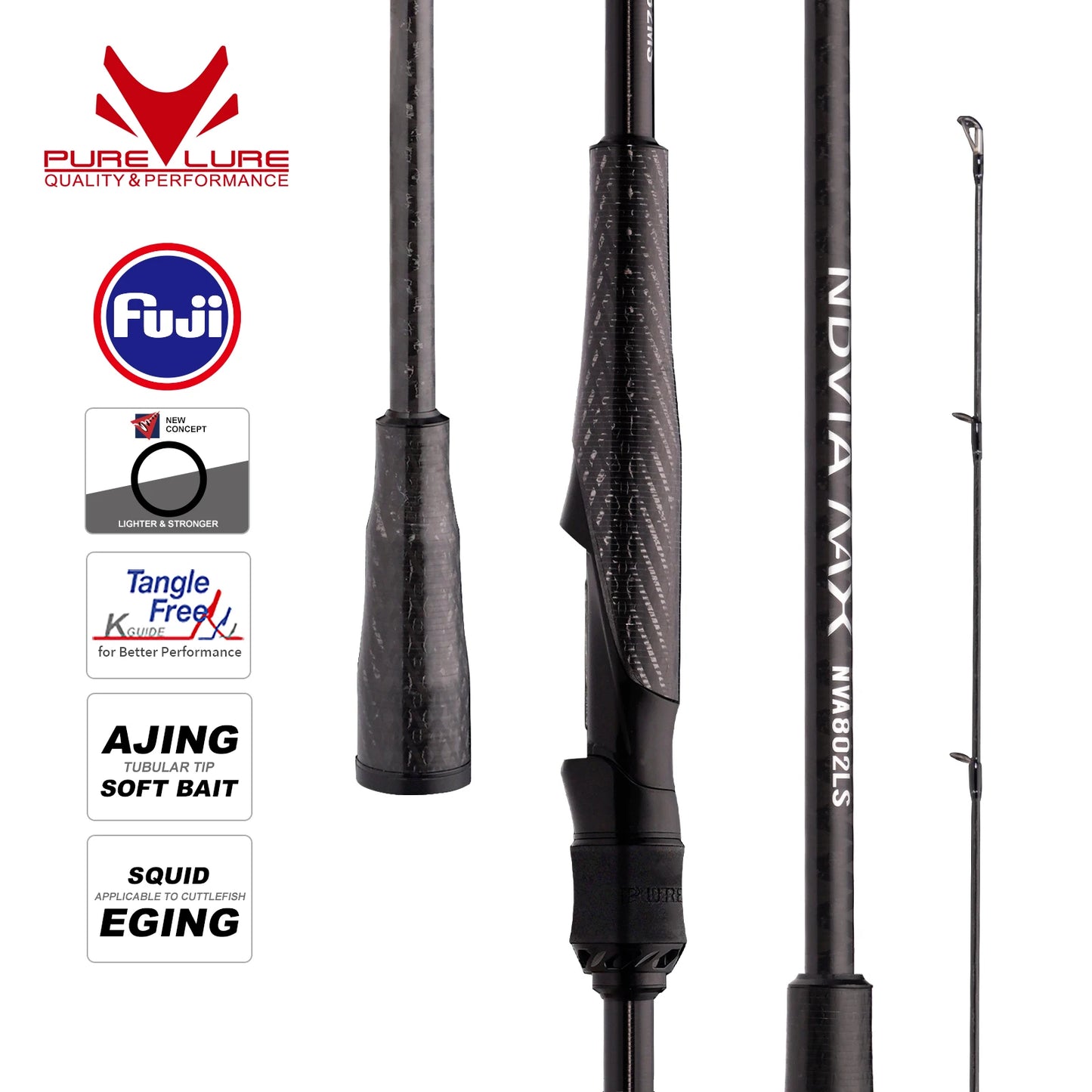PURELURE NEW NDVIA MAX Ajing And Eging Tubular Tip 8FT 8.3FT 8.6FT 1.2-10G Soft Lure And EGI F/MF Action Perch Pike Zander Squid