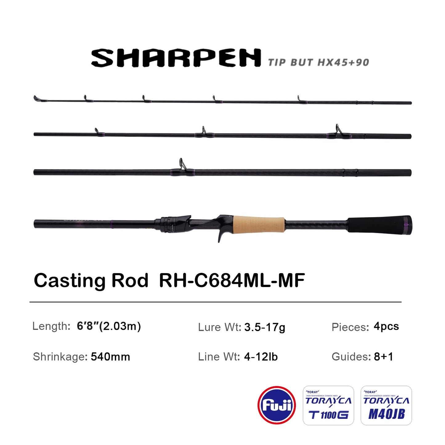 PURELURE SHARPEN Soft Lure Long Spinning and Casting XF/MF Action Rods FUJI Components Bass Pike Rod Fishing Rod Spinning Reel