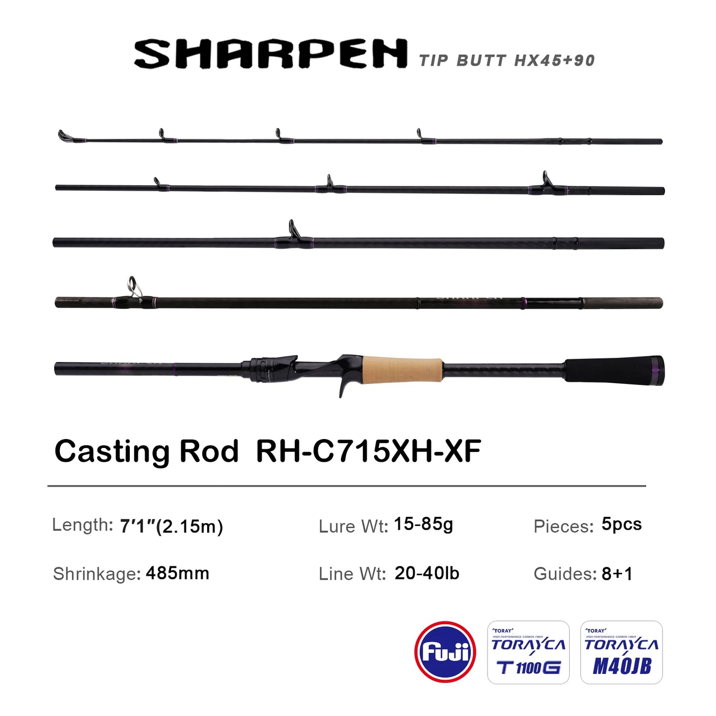 PURELURE SHARPEN Soft Lure Long Spinning and Casting XF/MF Action Rods FUJI Components Bass Pike Rod Fishing Rod Spinning Reel